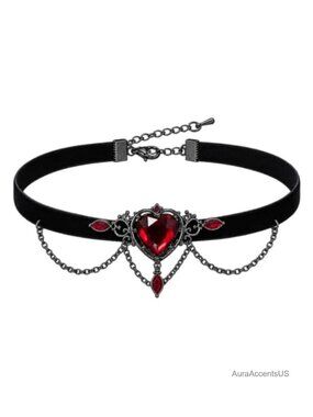 Gothic Velvet Heart Choker Necklace Rhinestone Vampire Costume Jewelry